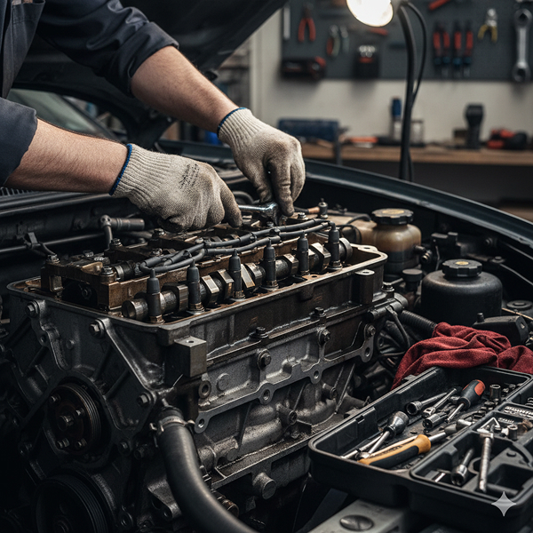 Image of mechanic working on a car engine